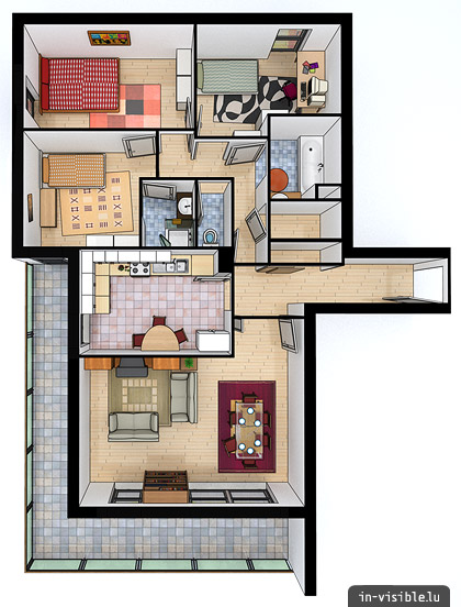 3D architectural visualization & rendering, Rendu de visualisation architecturale en image de synthèse 3D : Les Terrasses Bleues